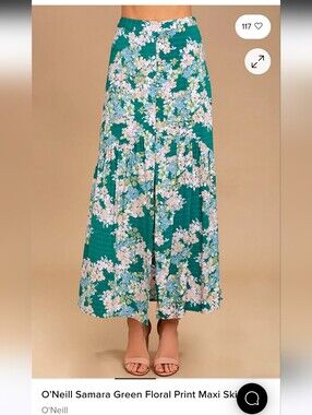 O'Neill | Samara Green Floral Print Maxi Skirt with Front Slit in Women's Size L